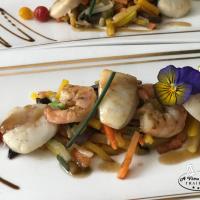 St Jacques & Gambas sur légumes au Wok