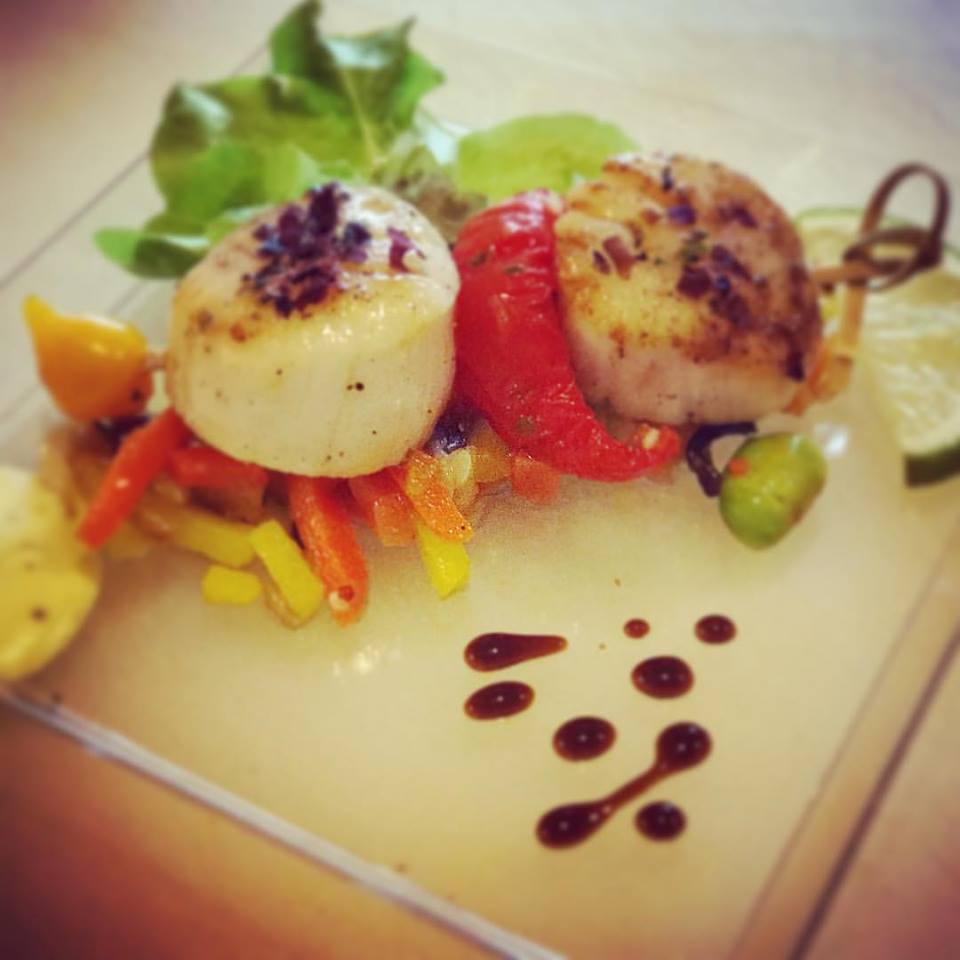 Brochette de st jacques huile de vanille