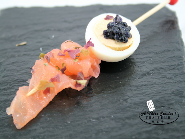 Brochette oeuf de caille saumon